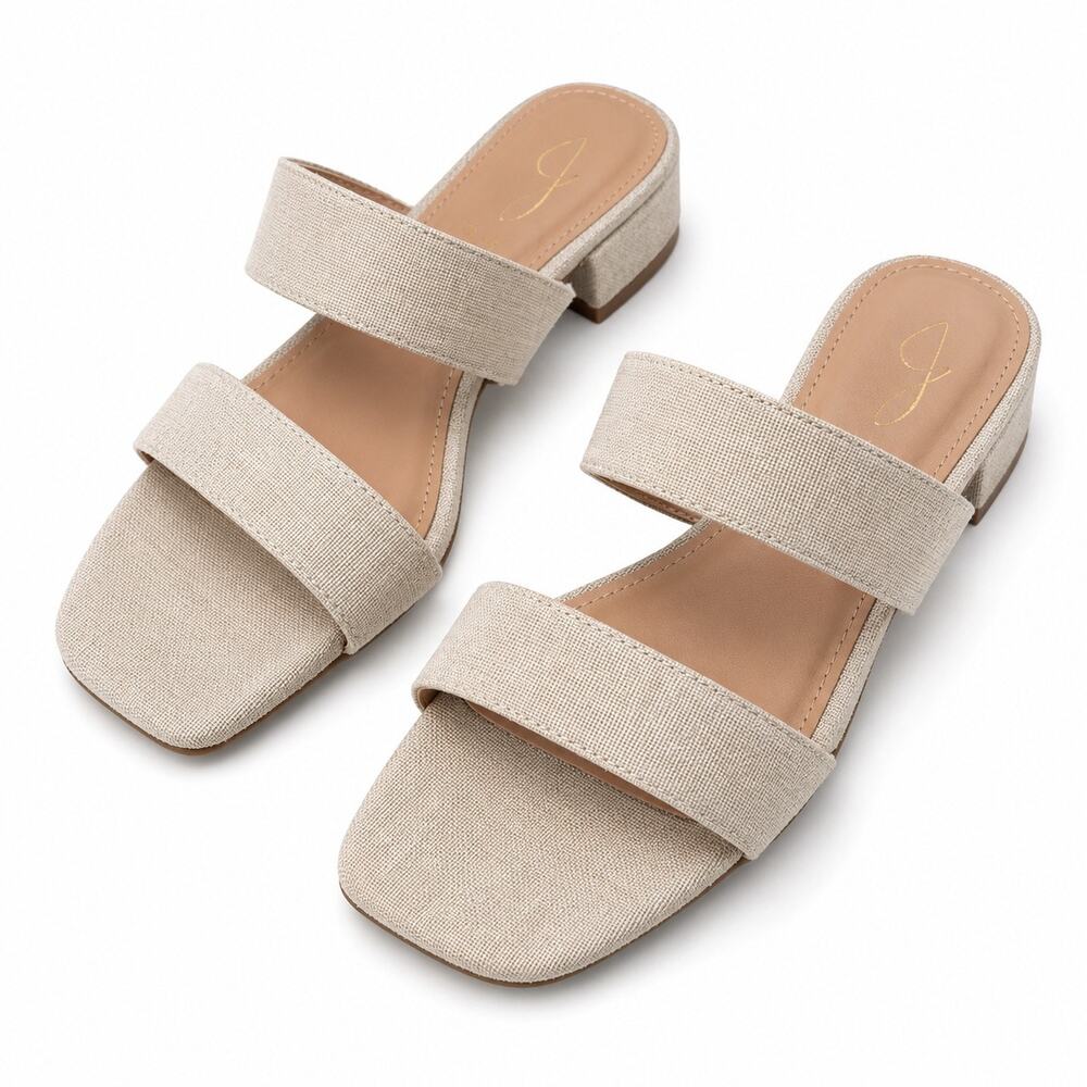 Joie Nolita Beige & Gold Two Strap Low Heel Sandals SZ 8